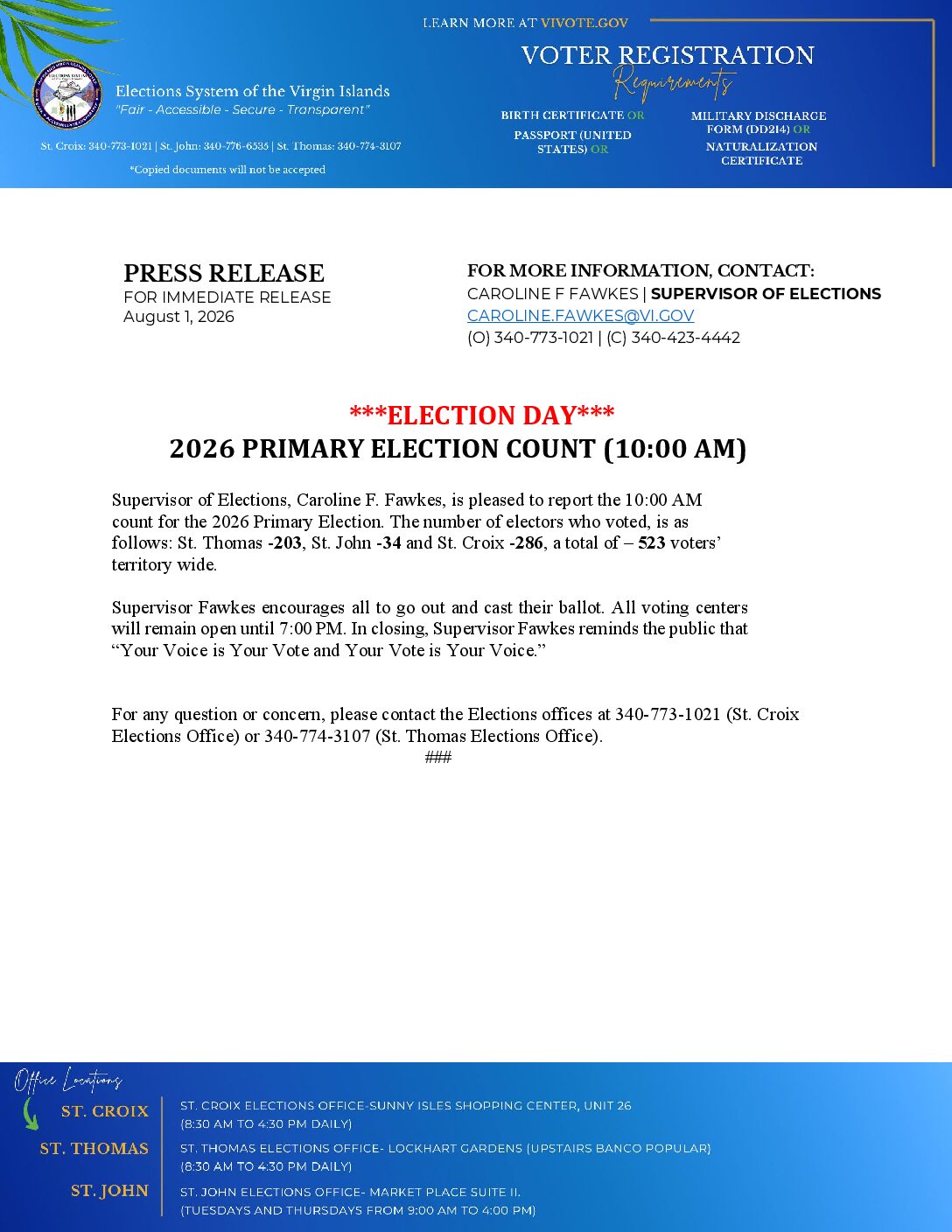 PRESS RELEASE 2026 PRIMARY ELECTION COUNT (1000 AM) 08.01