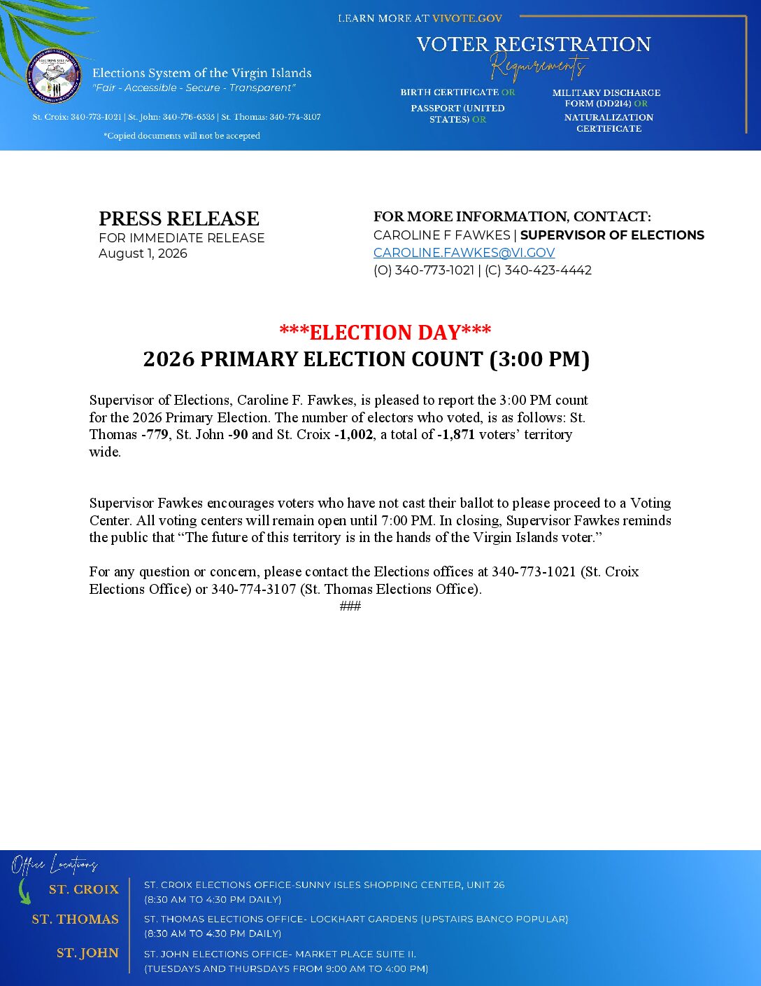 PRESS RELEASE 2026 PRIMARY ELECTION COUNT (300 PM) 08.01