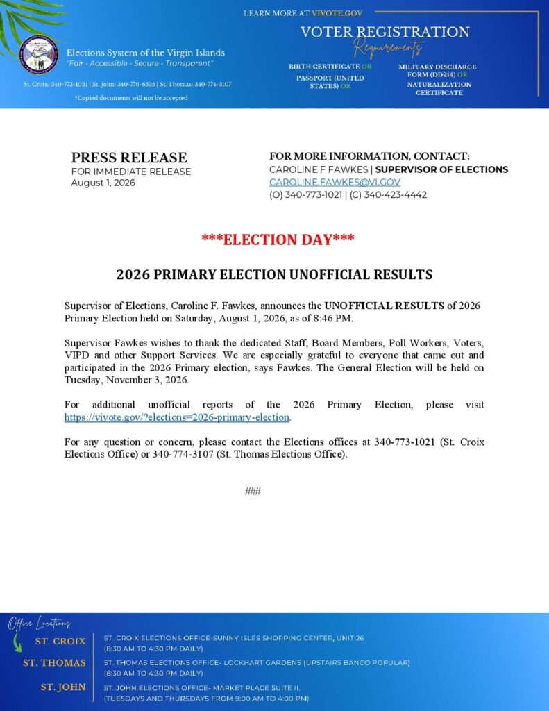 2026 PRIMARY ELECTION UNOFFICIAL RESULTS as 8:46 PM